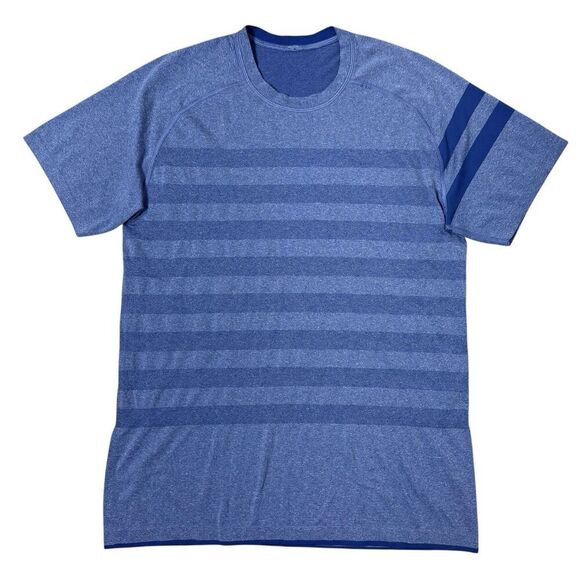 lululemon athletica Other - Lululemon Metal Vent Tech Shirt Men Medium Blue Stripe Short Sleeve Athletic Gym